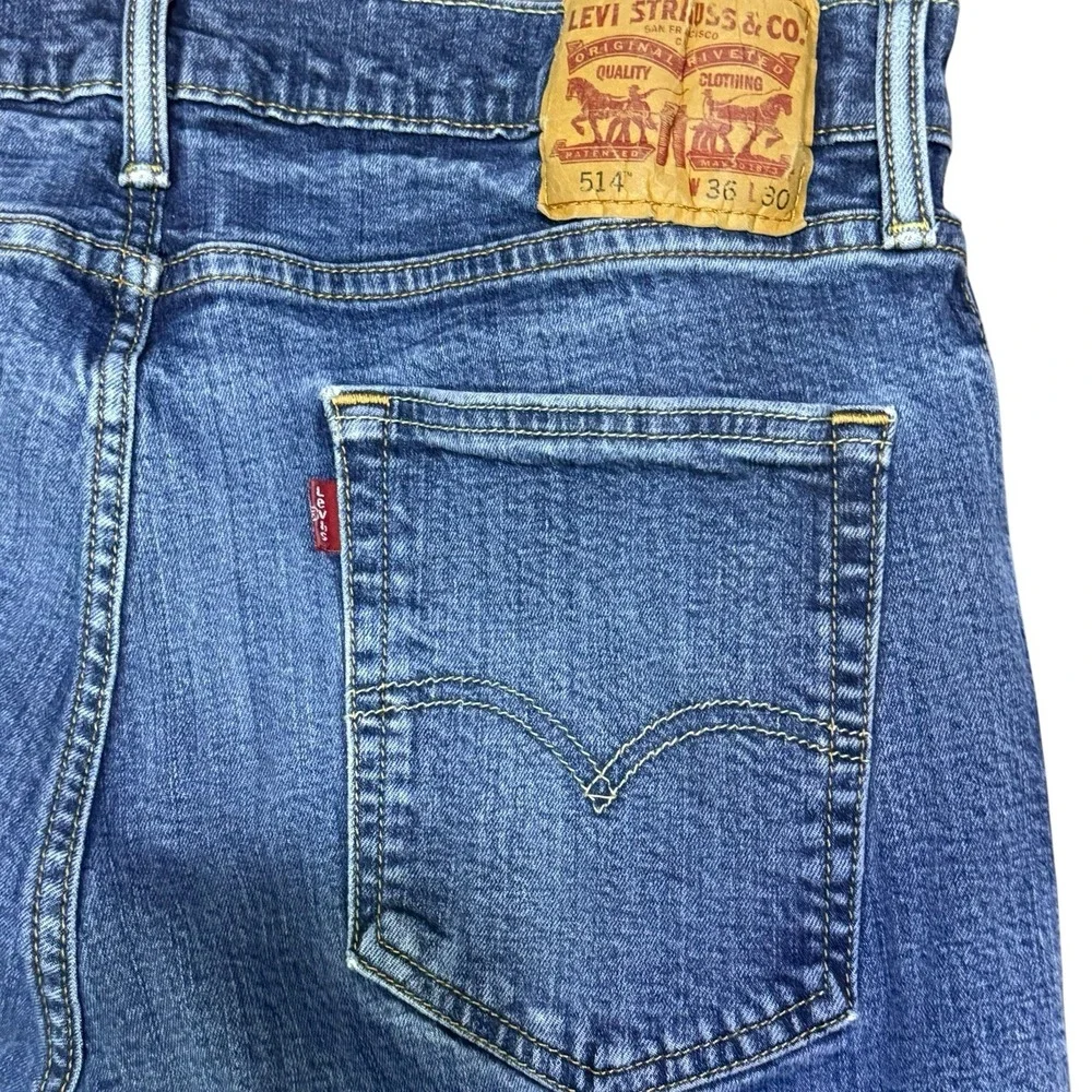 Levi's 514 Red Tab Straight Leg Denim‎ Blue Jeans Men's Pants Size 36x30